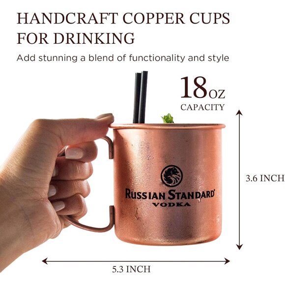 Pair (2) Russian Standard Vodka Moscow Mule Copper Coated Mug Bar Set - Picture 6 of 6